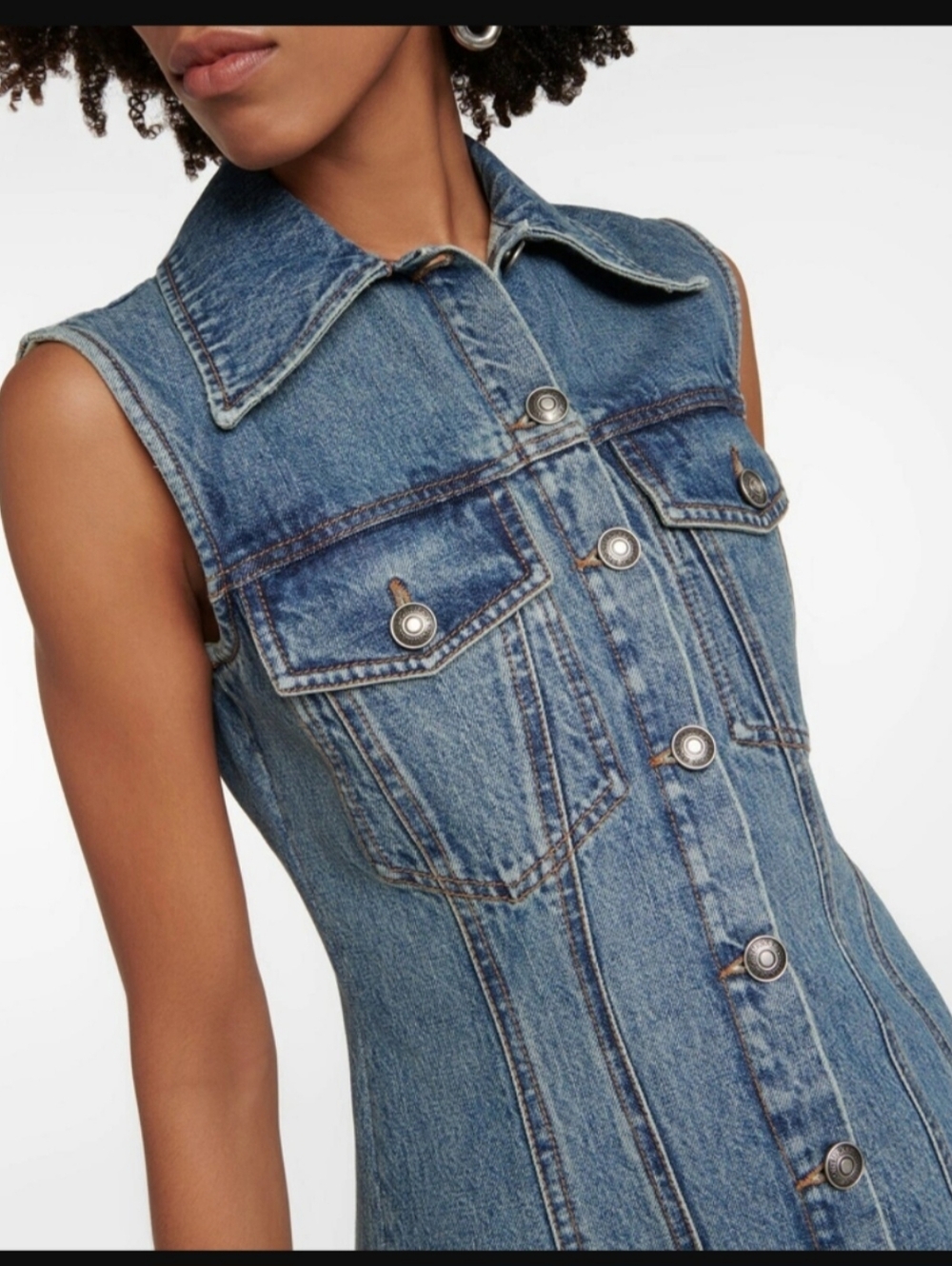 SPORTMAX Catone Denim Maxi Dress Button Front Sleeveless Blue US 10 IT 44 - Picture 4 of 16